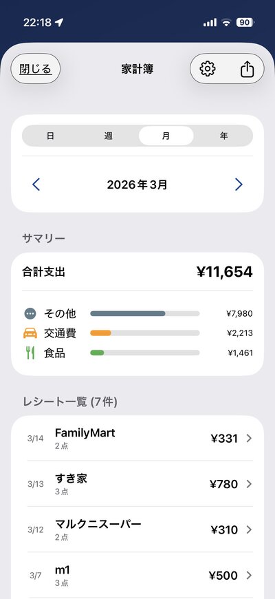 家計簿画面